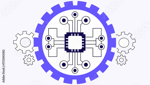 Abstract blue background with electric guitar and mechanical gear vector illustration