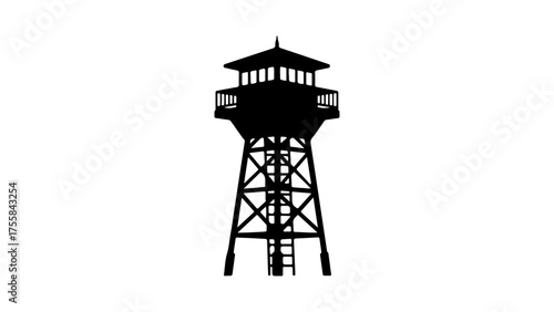 Bild auf Leinwand Black Silhouette Illustration Of A Prison Watchtower