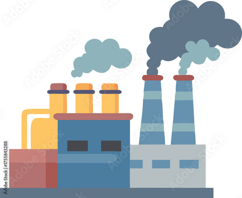 Industrial Factory and Power Plant Icon with Smoking Chimneys Indicating Pollution