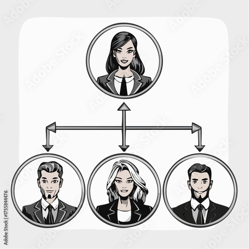 Business hierarchy chart with CEO and managers in circles Keywords: business, hierarchy, organization