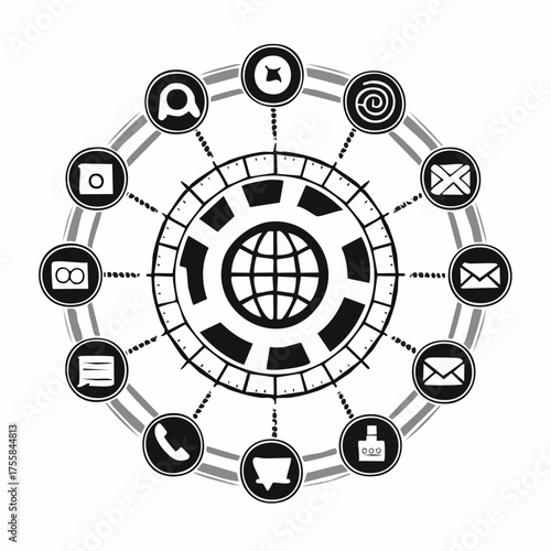 Set of black and white icons for communication and contact methods technology support