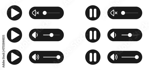 Video Player Interface icon set. Multimedia, Video and Music Player icons, Play, Pause, Volume Buttons