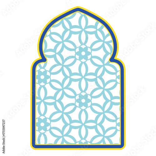 Islamic Arch Frame with Blue Geometric Pattern