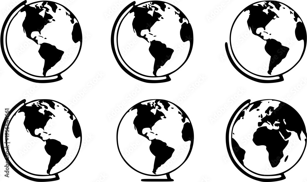 Obraz premium World map and globe icon set vector illustration.