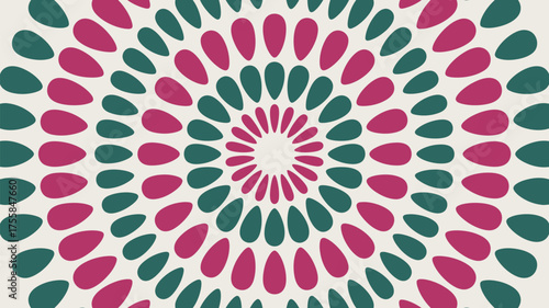 Radial pattern of green and pink teardrop shapes on a white background creating a hypnotic effect