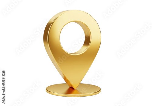 Shiny golden location pin icon for navigation and geo-positioning concepts isolated on transparent background