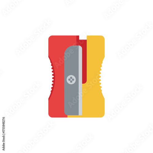 Colorful pencil sharpener illustration with red yellow and gray colors.