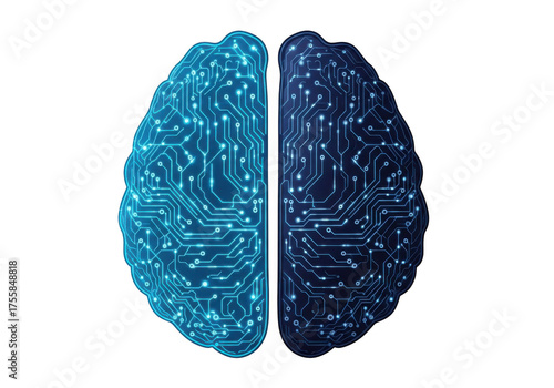 Abstract digital brain represents artificial intelligence and futuristic technology concepts isolated on transparent background