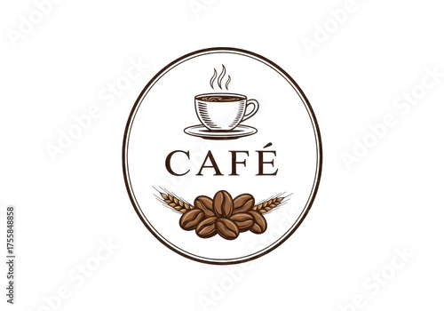 Elegant cafe logo design with coffee beans and cup emblem for branding and marketing isolated on transparent background
