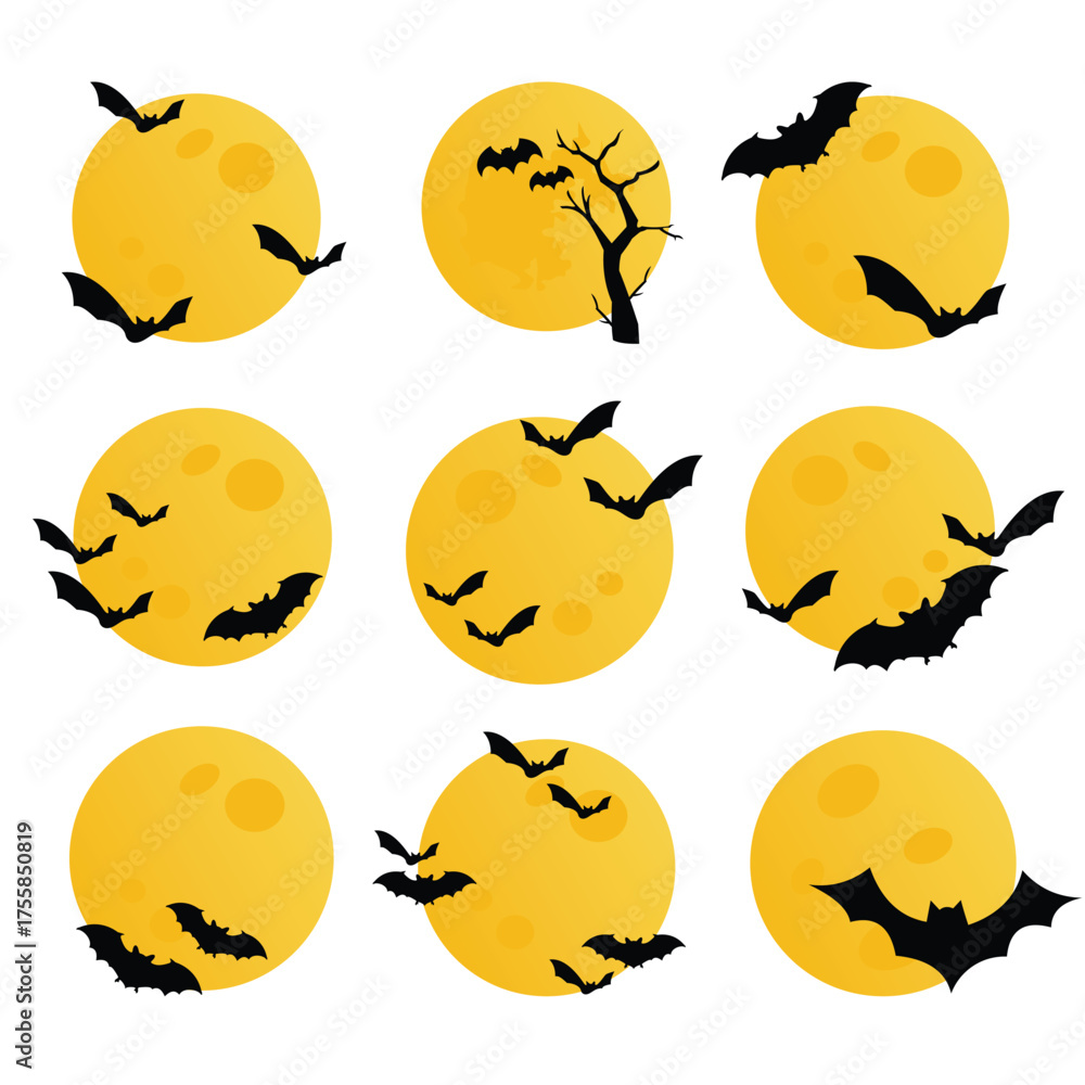 Fototapeta premium Halloween Moon and Bats Collection
