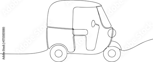 Single line drawing of a three wheeled auto rickshaw