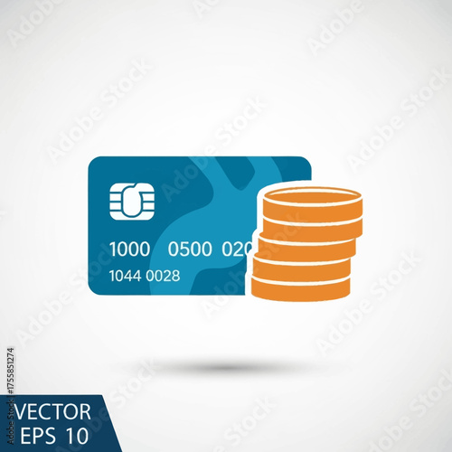 Finance Payment Method Vector Graphic, Credit Card and Coins in Modern Style