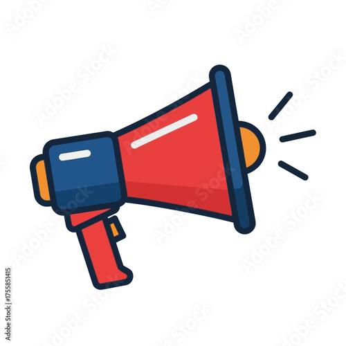 Colorful flat design megaphone graphic for effective communication, public address, and spreading awareness, suitable for modern digital marketing and business promotions