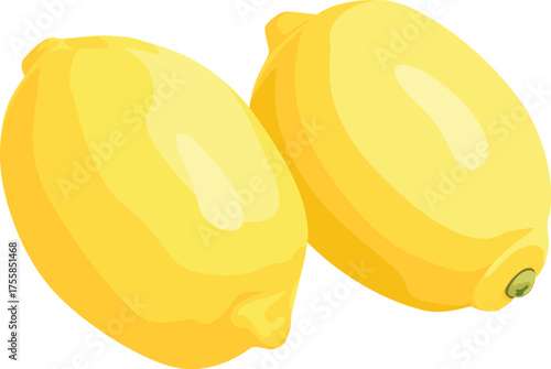 Two bright yellow lemons are positioned side-by-side, showcasing their smooth skin and oval shape.