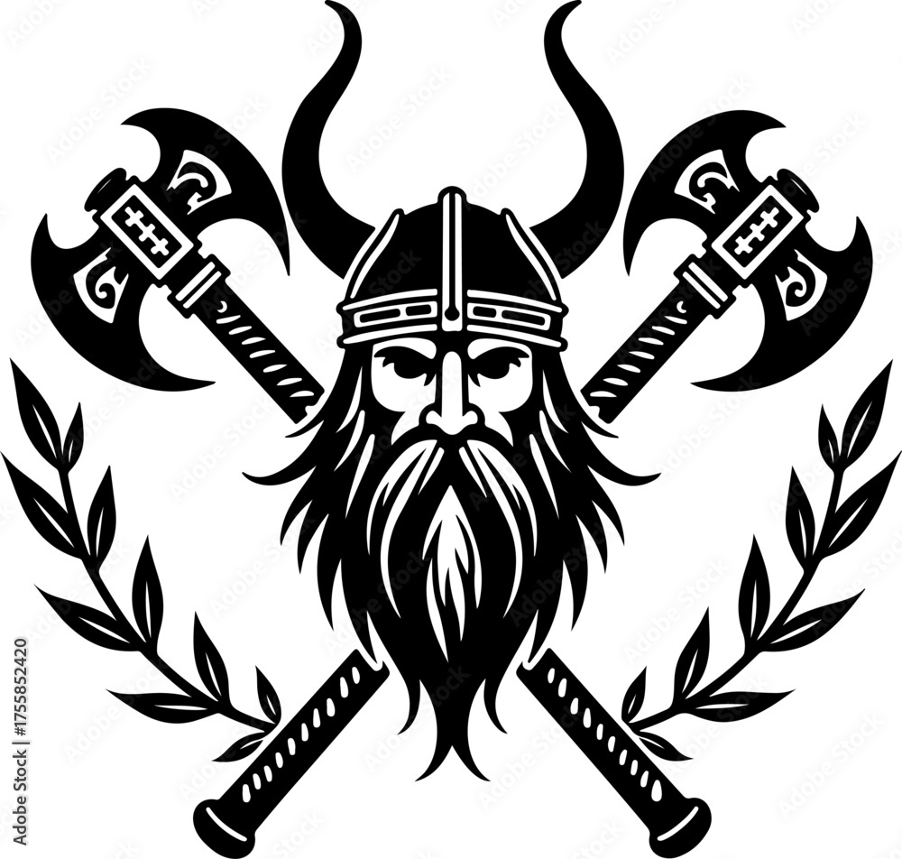 Fototapeta premium Viking Warrior Emblem with Crossed Axes