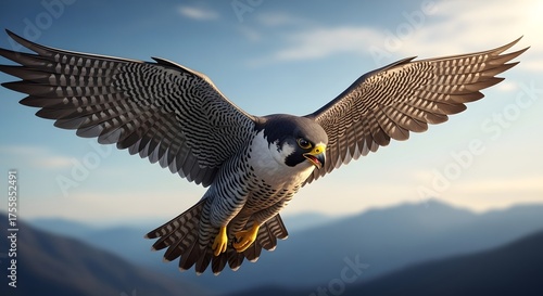 Peregrine Falcon in Mid-Flight Over Mountain Landscape