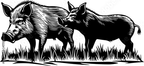 Wild Boar Family Silhouette