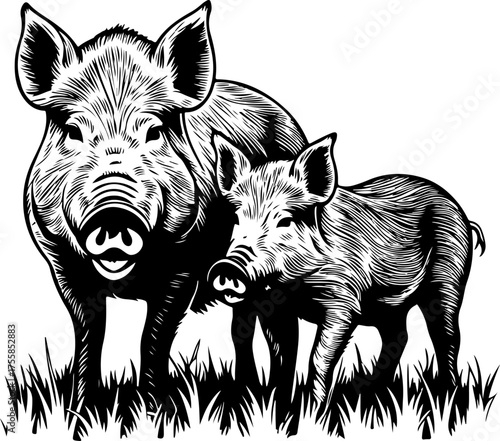 Wild Boar Family Silhouette