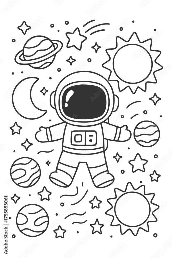 Fototapeta premium Space astronaut doodle coloring