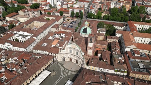 Bright drone footage captures the heart of Vigevano, Italy.