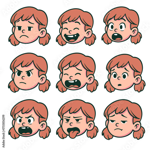 Little Girl Face Expressions Set