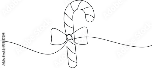 Candy cane with bow and wavy line illustration christmas