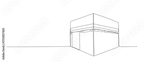 Hajj one continuous line illustration. Hand drawn vector sketch isolated on white background. Makkah design