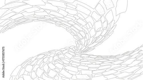 A white background with a grey outlined pattern of elongated shapes curving across the image space