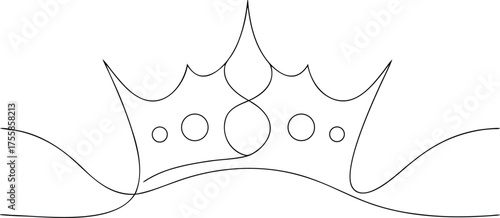 Black line art crown with circles and curves royal