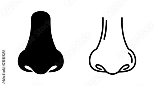 Schilderij op canvas Human Nose Silhouette and Outline Vector Icons Set