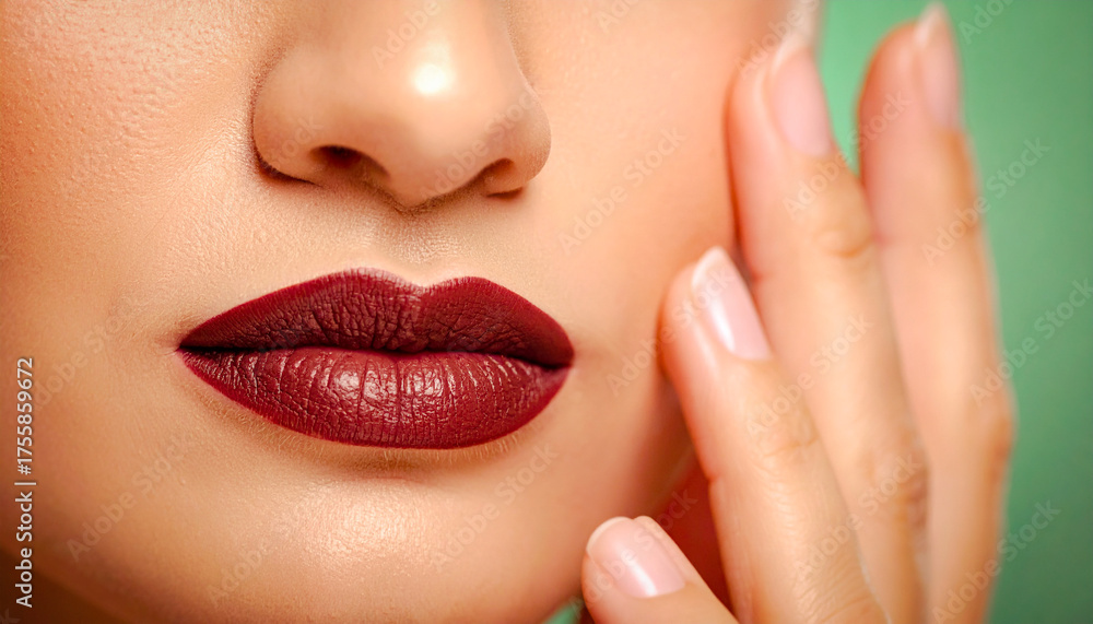 Fototapeta premium Dark Burgundy Lipstick on Woman's Lips Beauty Shot