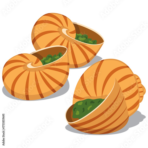 escargot, French traditional food, Snails with herbs.