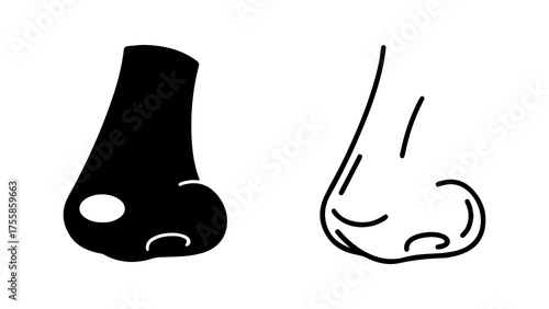 Foto Black Silhouette and Outline Human Nose Icon Set