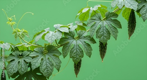 Bitter Melon Plant with Green Leaves and Pods.