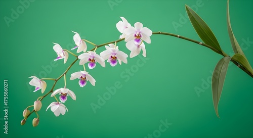 Delicate White Orchids Bloom on a Green Background.