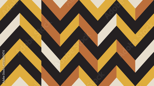 Abstract chevron pattern featuring black gold beige and brown creating a zigzag design texture