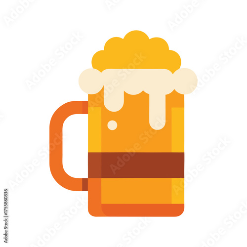 Flat Design Beer Mug With Brown Stripe and White Froth drink beverage
