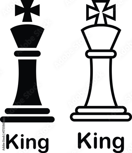 Black and white chess icons set, outline and solid collection of vector pieces, flat line style group design including king, illustrations