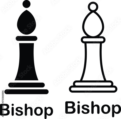 Black and white chess icons set, outline and solid collection of vector pieces, flat line style group design including bishop, illustrations