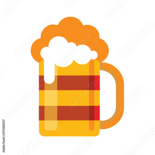 Stylized Beer Mug With Orange and Red Stripes and Frothy Head drink beverage