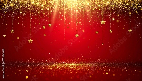 Warm red holiday background with glitter and snowflakes