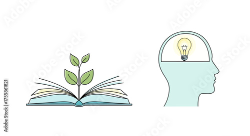 Learning and Growth Concept with Book, Plant, and Idea Head