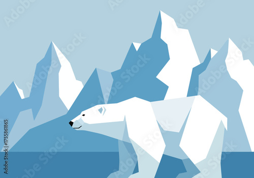 Geometric Polar Bear Illustration in Arctic Ice Landscape