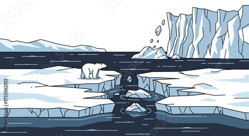 Polar Bear on Melting Ice – Climate Change and Global Warming Illustration