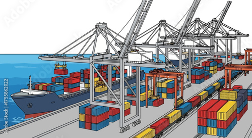 Container Port with Cargo Ship and Cranes – Global Shipping Logistics Illustration