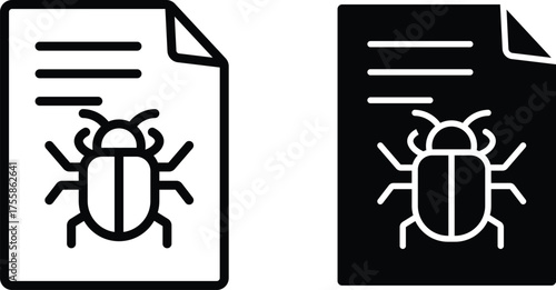 Editable; Adobe Illustrator Artwork Premium Quality Line Art and Silhouette (Pack) 2 in 1 - Computer virus and malware detection on document files with a bug icon