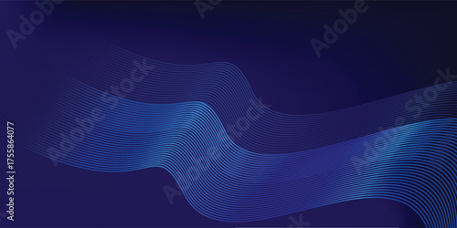 Abstract glowing wave lines on dark blue background. Dynamic wave pattern. Modern flowing wavy lines. Futuristic technology concept. Suit for banner, poster, cover, brochure, flyer, website