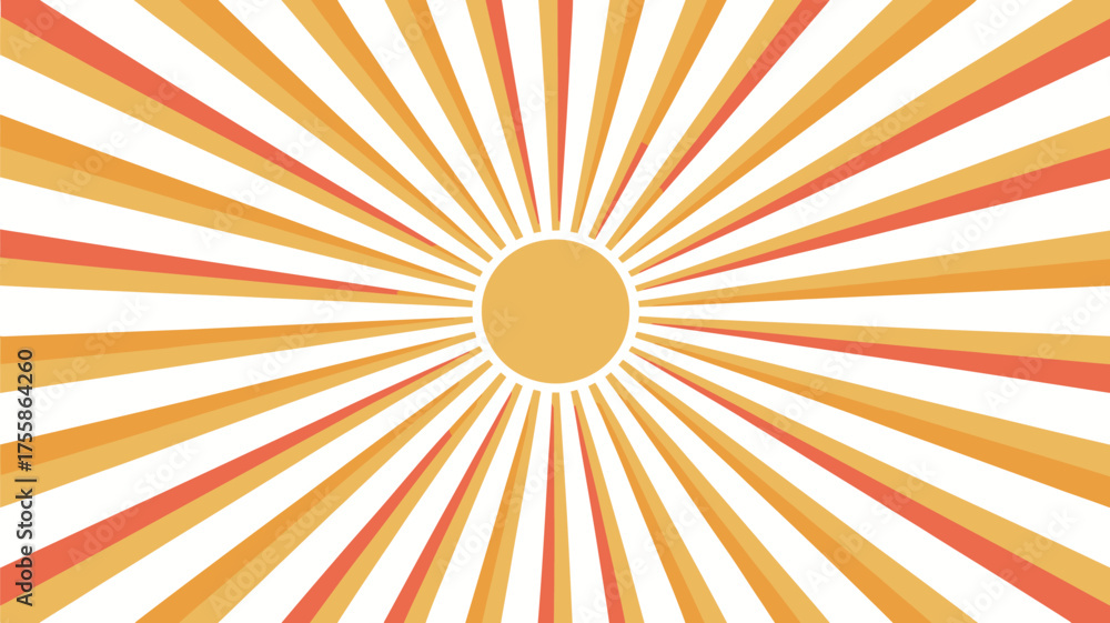 Fototapeta premium Illustration of a sun with rays emanating outward in shades of orange and yellow on white background