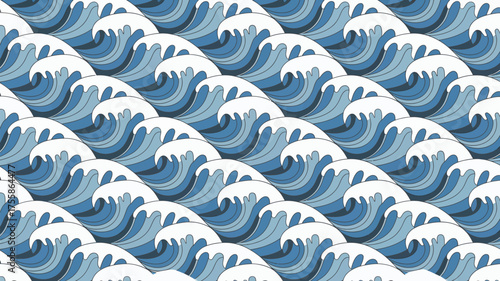 A repeating pattern of blue and white stylized ocean waves filling the entire frame of the image view