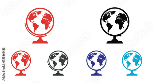 Several globe icons in varying colors and a simple design style